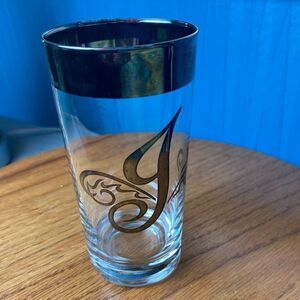 Mid Century Dorothy Thorpe Monogrammed glasses Silver rimed letter J one glass
